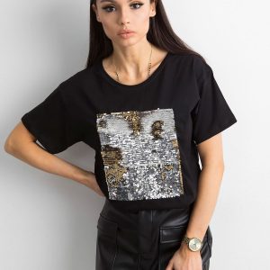 Black Sequin Applique T-Shirt