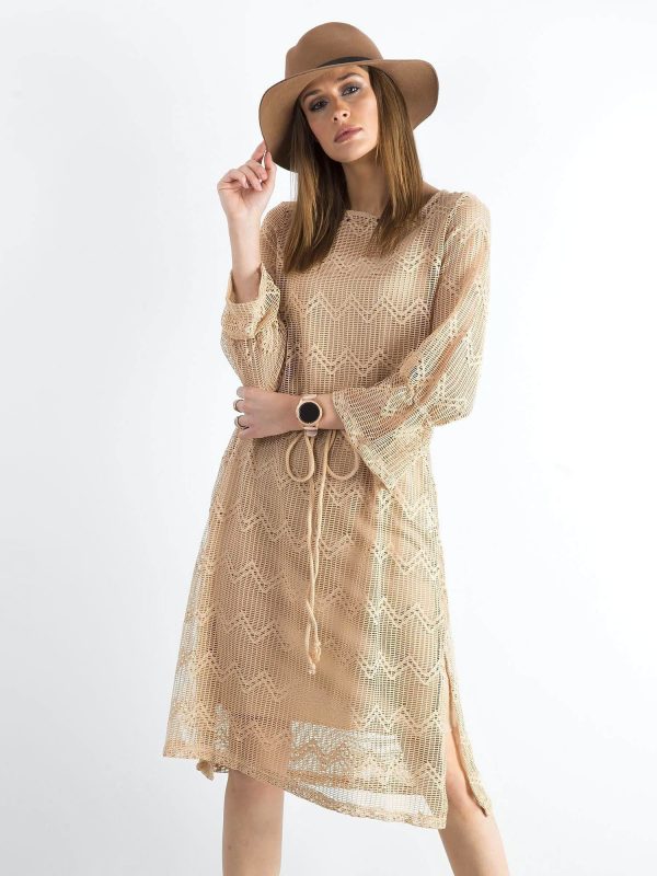 Beige openwork women's dress