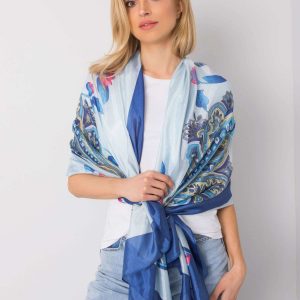 Blue scarf with colorful patterns