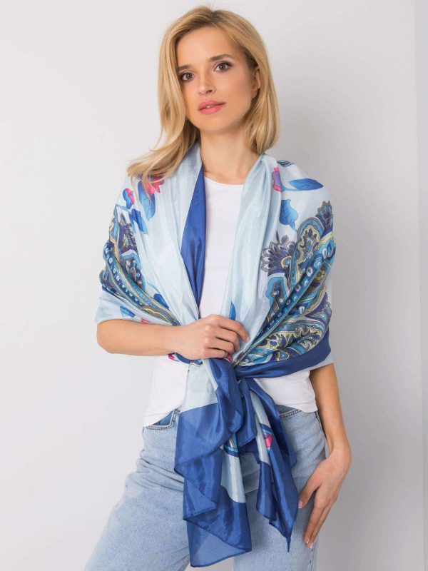 Blue scarf with colorful patterns