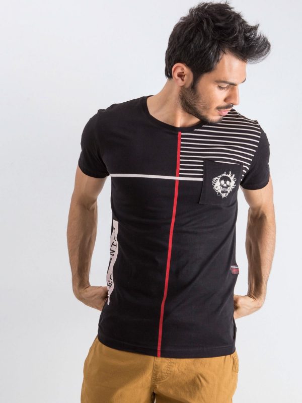 Black men's striped t-shirt with lettering