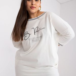 Ecru sweatshirt tunic plus size with Blanche applique