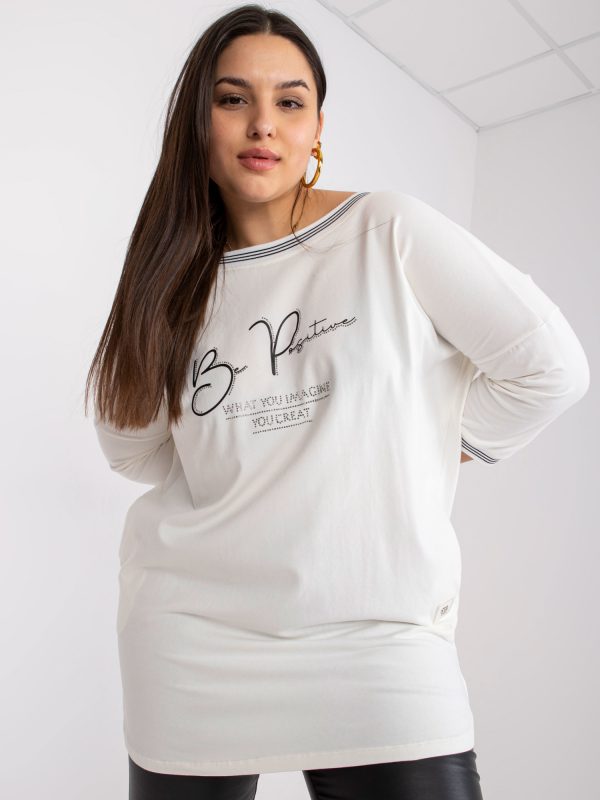 Ecru sweatshirt tunic plus size with Blanche applique