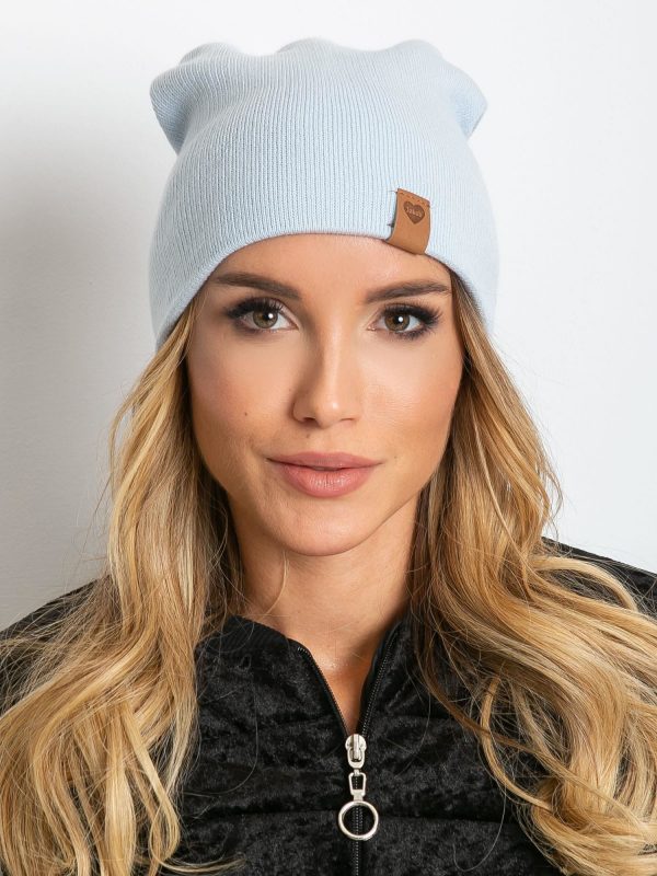 Light blue beanie hat with wool