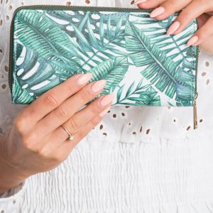 White-Green Wallet in Tropical Leaves