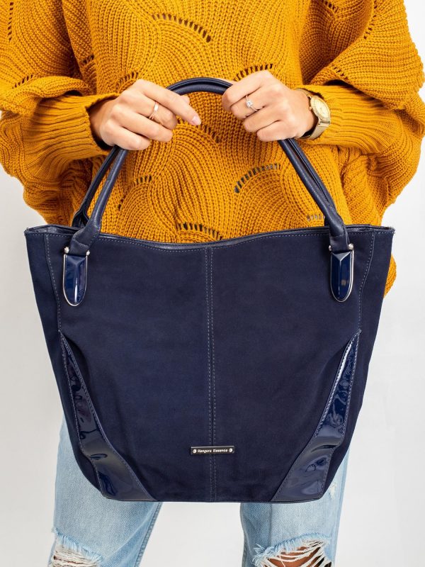 Navy blue bag with lacquered inserts