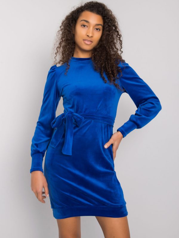 Dark blue velour dress with Amaliee belt