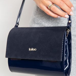 Navy blue lacquered women's clutch bag