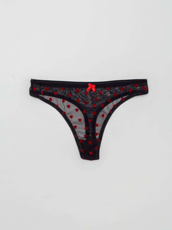 Black and red thong with patterns