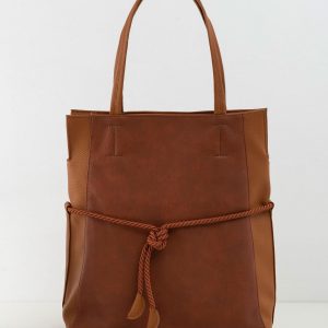 Camel handbag with binding