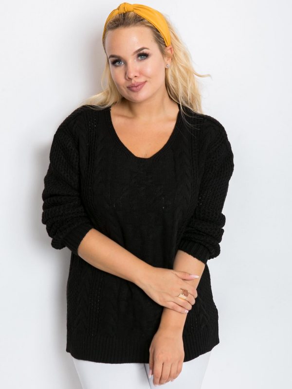 Black Plus Size Sweater Flower