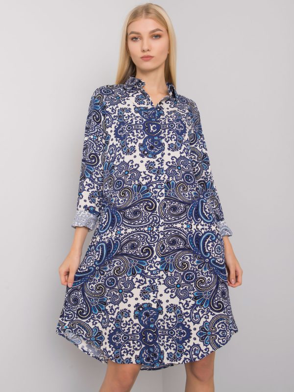 Deep blue dress with prints Dillaina RUE PARIS