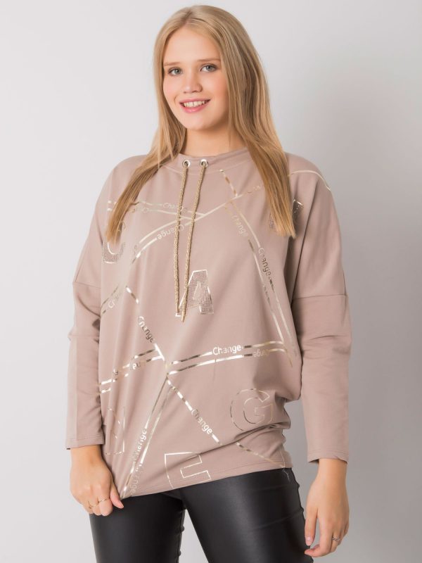 Dark beige plus size blouse with long sleeve Diarra