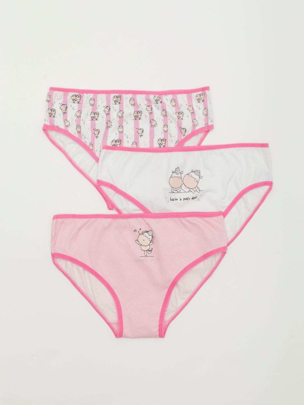 White and pink briefs for girl 3-pack