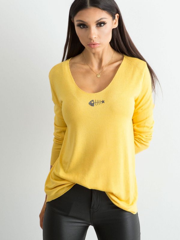 Loose Long Sleeve Blouse Yellow