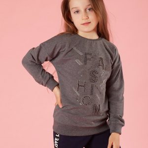 Dark grey appliqué girl sweatshirt