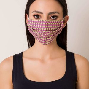 Pink and yellow protective mask with patterns