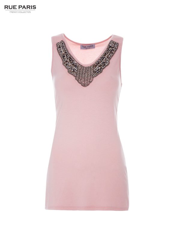 Pale Pink Plus Size Jewelry Neckline Top