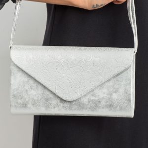 White-silver clutch bag with plant motif