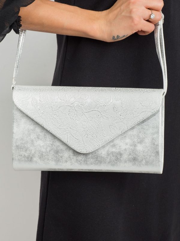 White-silver clutch bag with plant motif