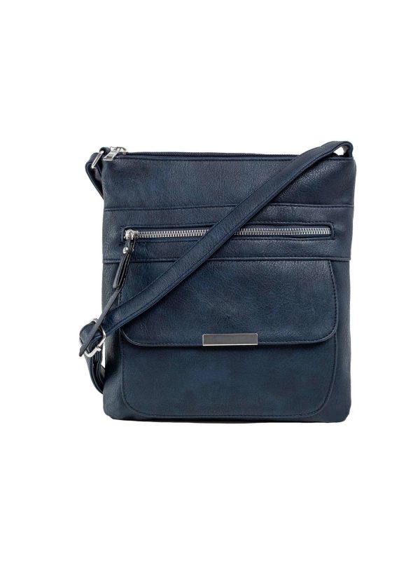 Navy blue eco leather bag with pockets