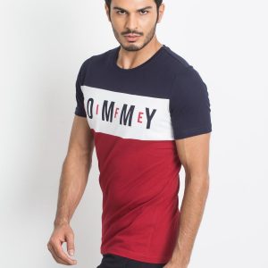 TOMMY LIFE Navy blue and red men's t-shirt