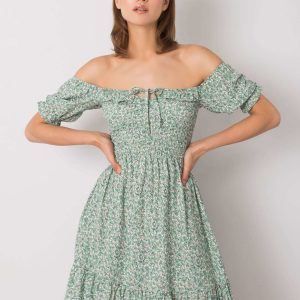 Green dress with ruffle Marceline RUE PARIS