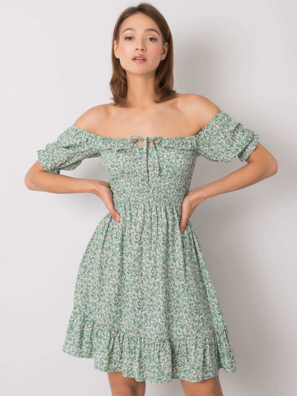 Green dress with ruffle Marceline RUE PARIS