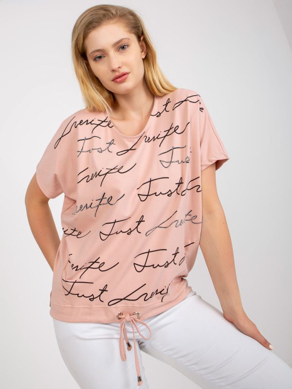 Dirty pink plus size cotton t-shirt with inscriptions