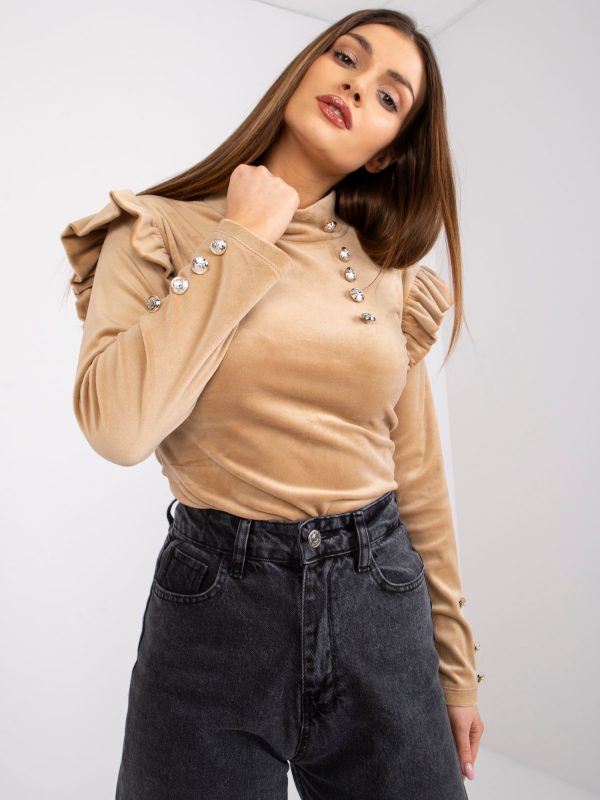 Dark beige velour blouse with long sleeves Capri