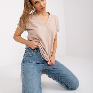 Beige Women's T-Shirt in Cotton Severine