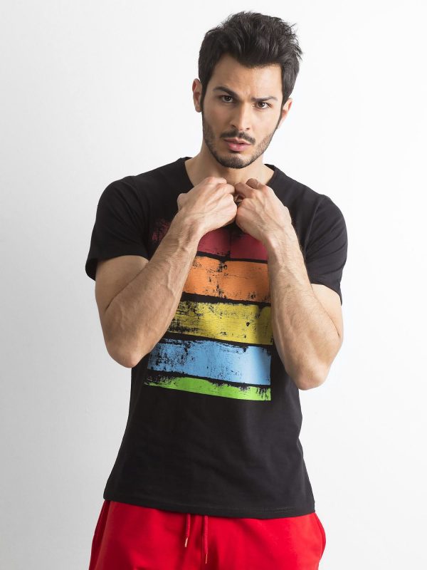 Men's T-shirt with colorful print black