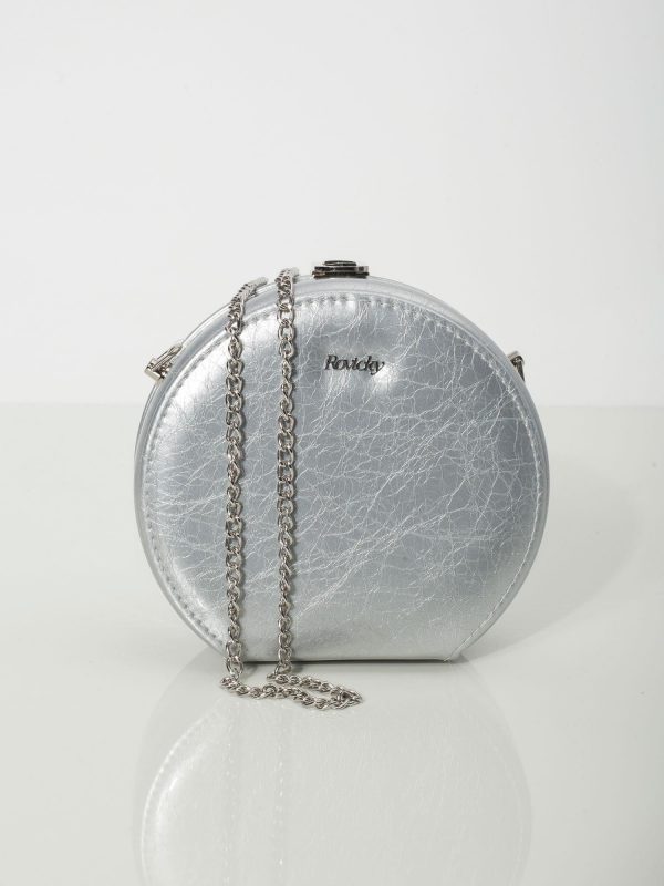 Silver Round Leather Handbag