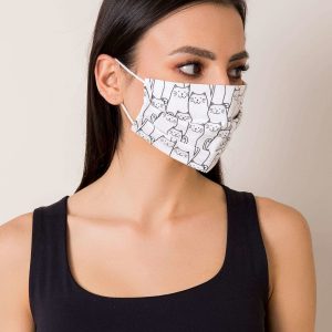 White reusable mask with cat print