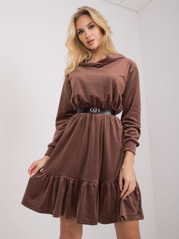 Brown velour dress with Casablanca belt