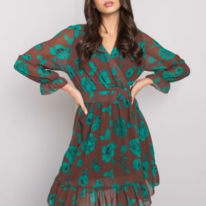 Loriella Brown and Green Ruffle Dress