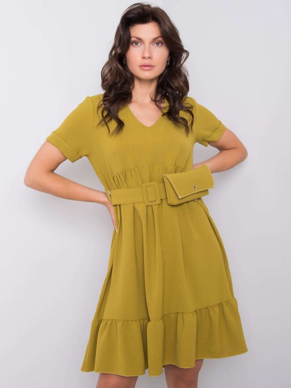 Bright khaki dress with ruffle Vianna