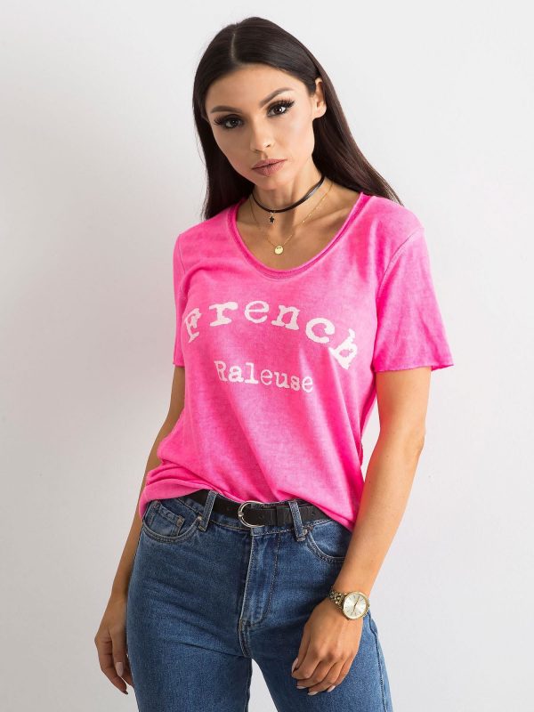 Fluo pink blouse with inscription