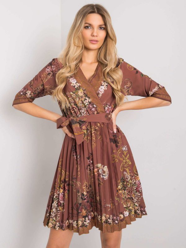 Xana Brown Pleated Dress