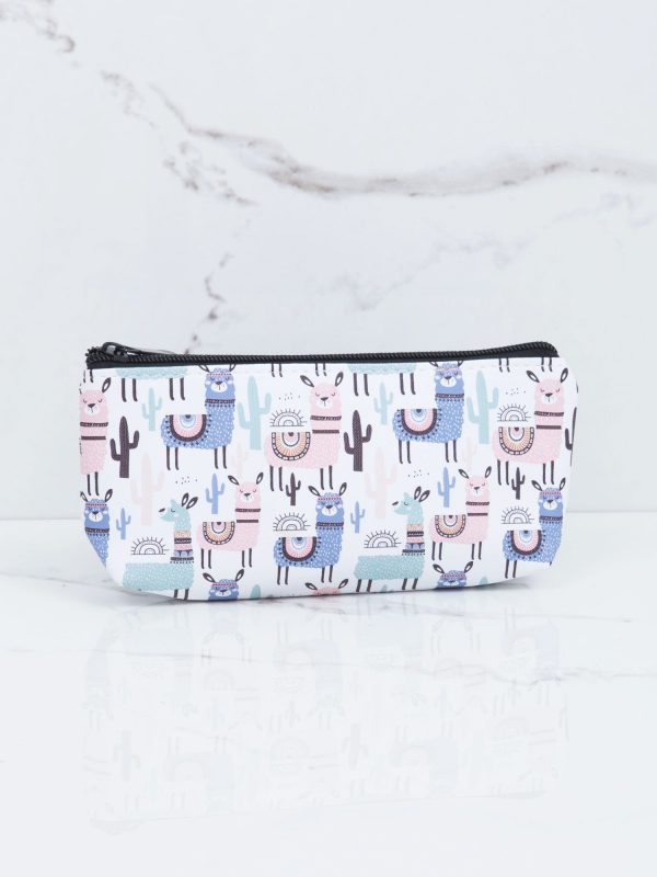 White cosmetic bag in llama