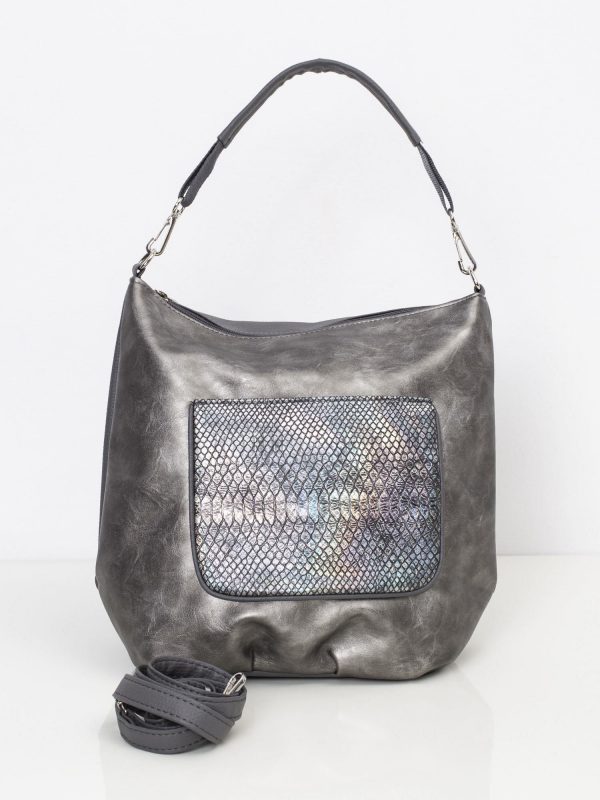 Silver-grey handbag with pocket