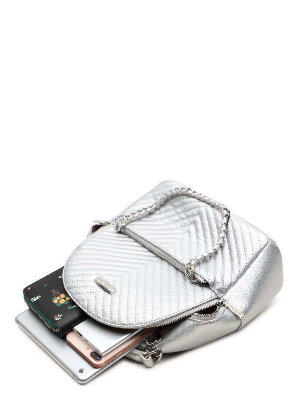 Women's silver backpack with stitching