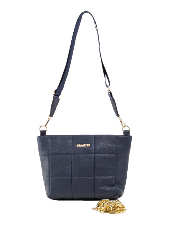 Navy blue quilted bag with chain