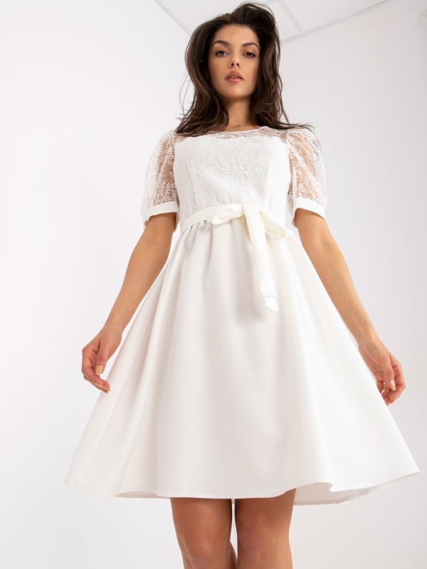 White Elegant Cocktail Dress with Maricela Embroidery