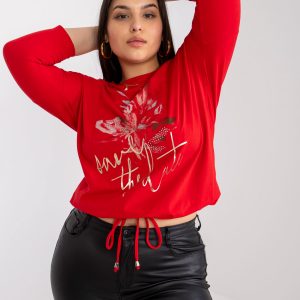 Red plus size blouse with round neck Margot