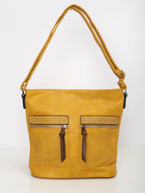 Yellow bag with openwork pockets