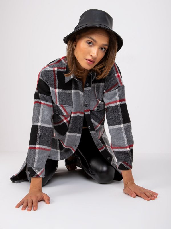 Grey Damiette Plaid Cotton Long Shirt