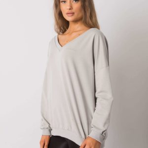 Lilyan's light gray hoodless sweatshirt