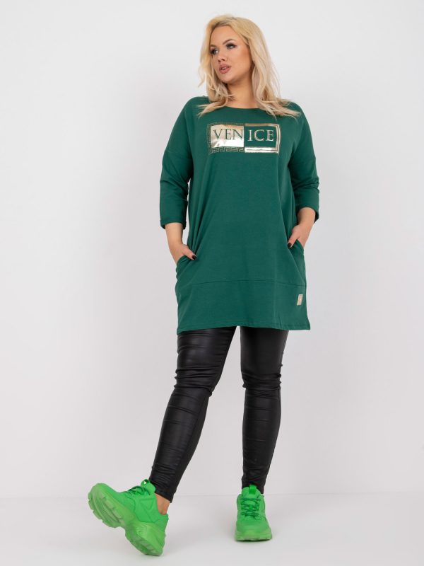 Dark green plus size tunic with print