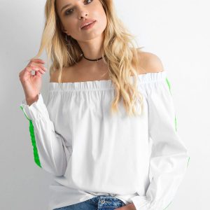 White Spanish blouse with fluo green stripes